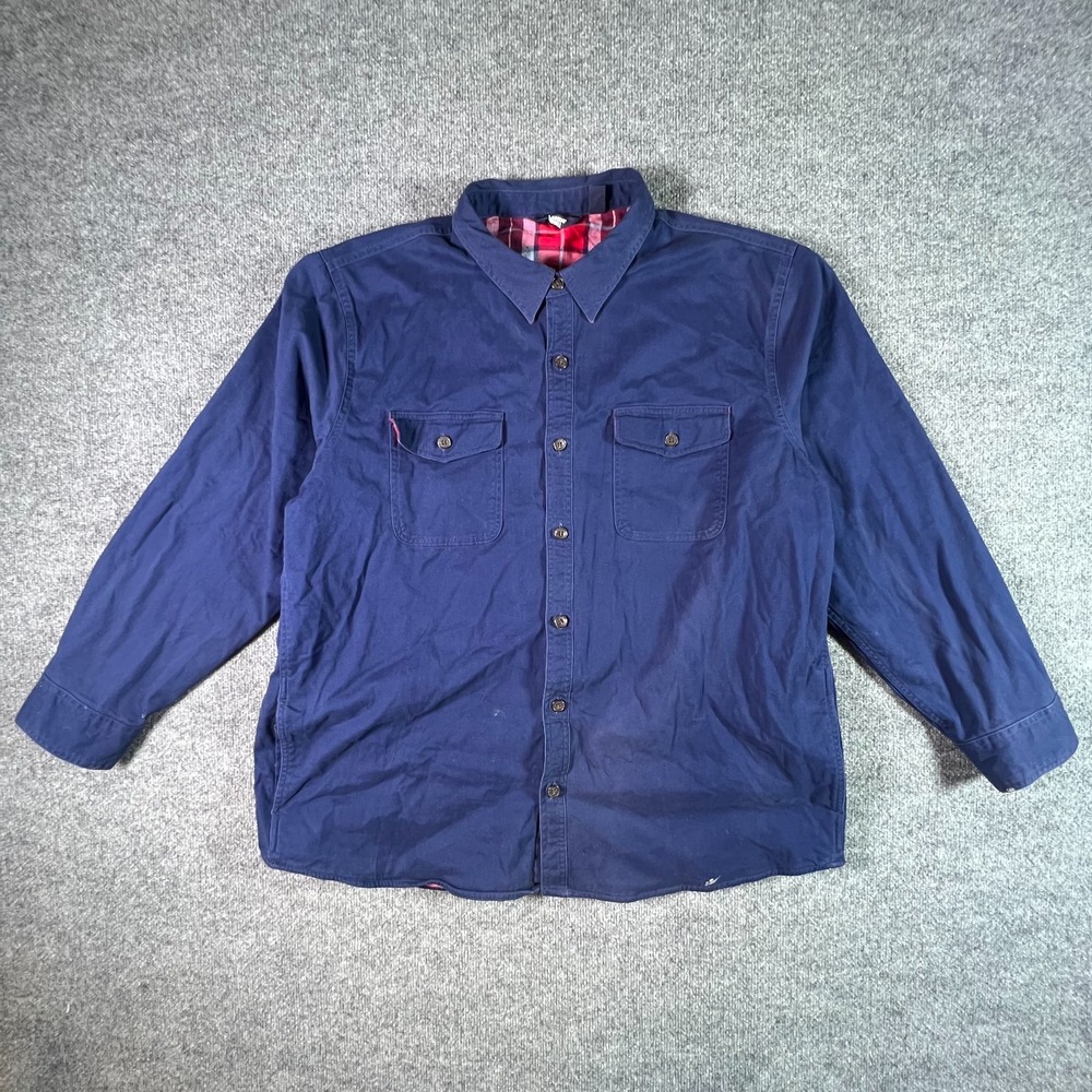 Lands' End Shacket Jacket Men's 2XL Blue Cotton Flannel-Lined Workwear Stretch